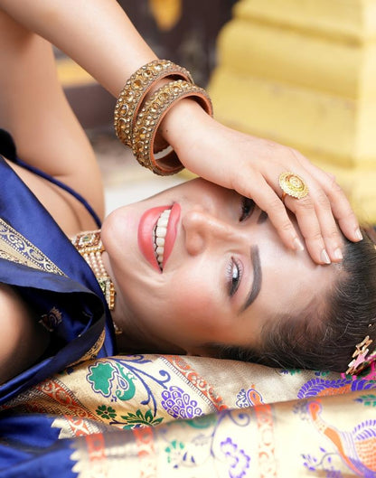 Navy Blue Weaving Silk Paithani Saree