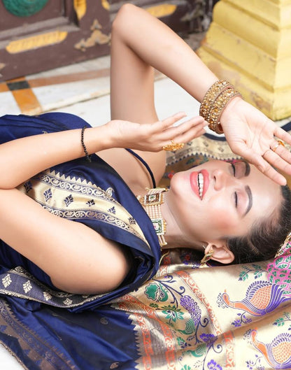 Navy Blue Weaving Silk Paithani Saree