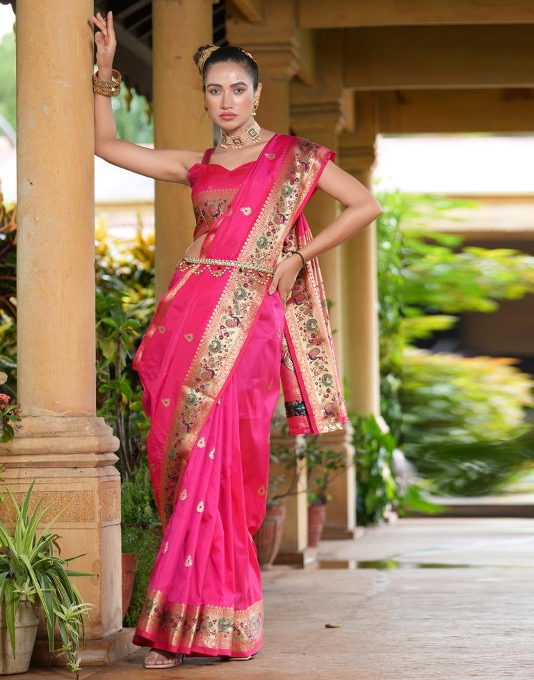 Pink Weaving Silk Paithani Saree