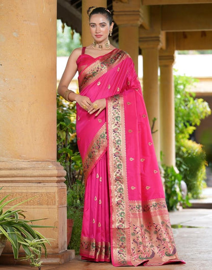 Pink Weaving Silk Paithani Saree