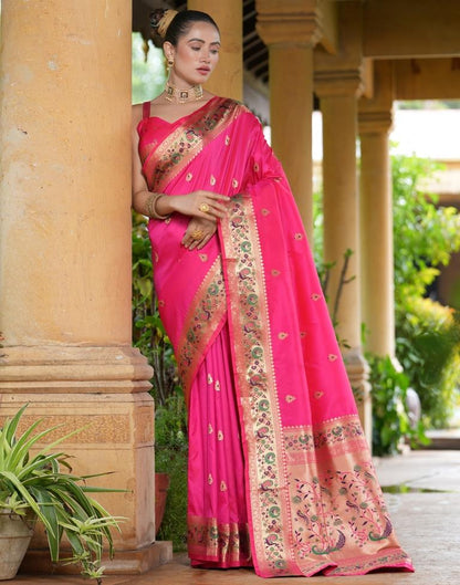 Pink Weaving Silk Paithani Saree