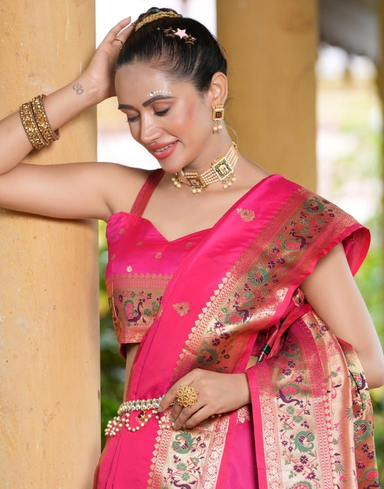 Pink Weaving Silk Paithani Saree