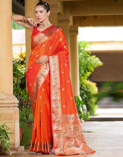 Orange Weaving Silk Paithani Saree