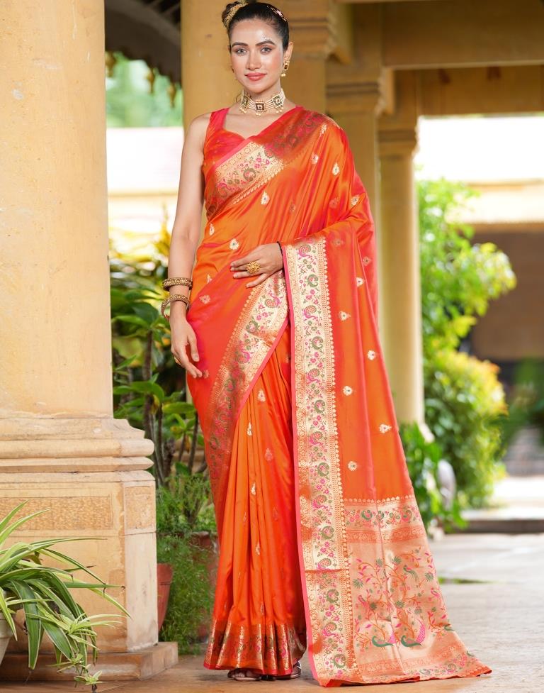 Orange Weaving Silk Paithani Saree