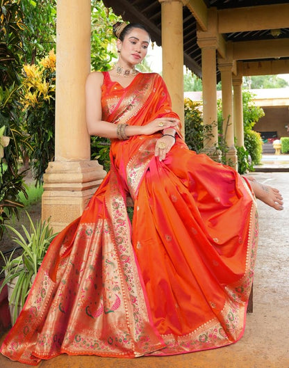 Orange Weaving Silk Paithani Saree