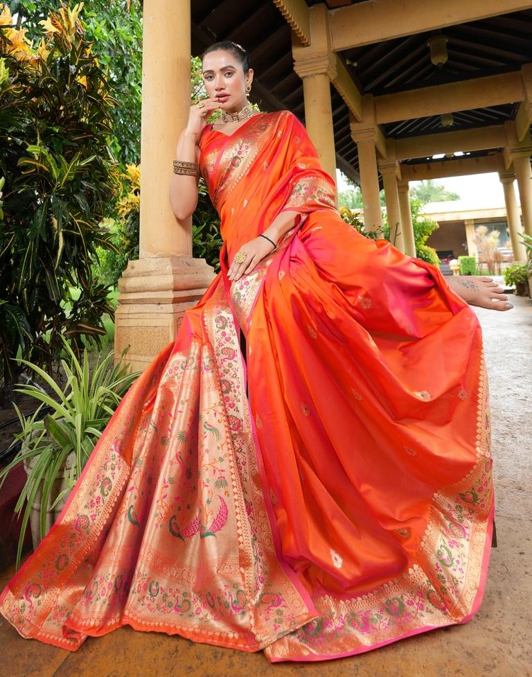 Orange Weaving Silk Paithani Saree