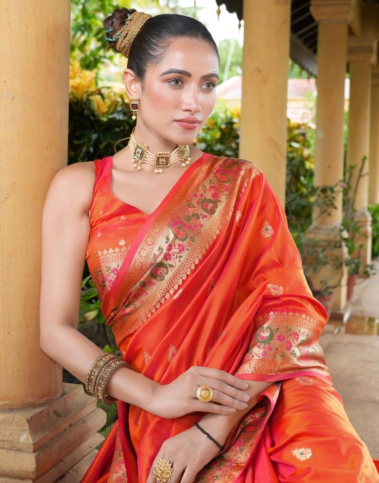 Orange Weaving Silk Paithani Saree