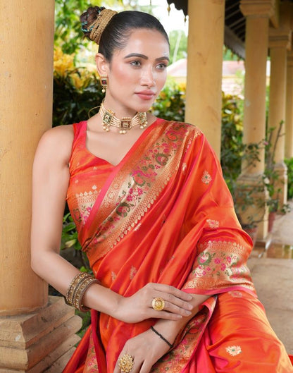 Orange Weaving Silk Paithani Saree