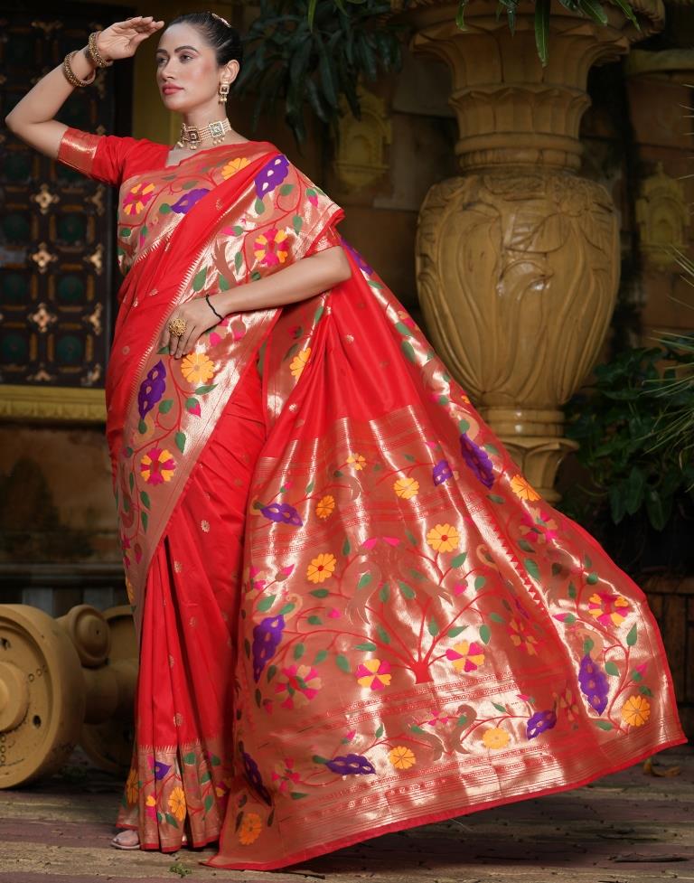 Red Weaving Silk Paithani Saree