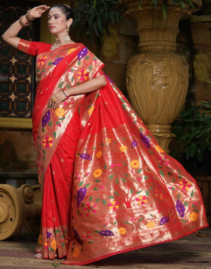 Red Weaving Silk Paithani Saree