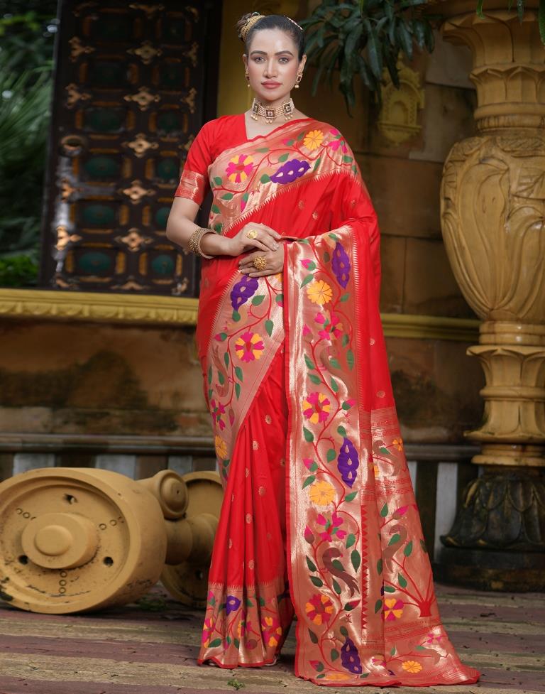 Red Weaving Silk Paithani Saree