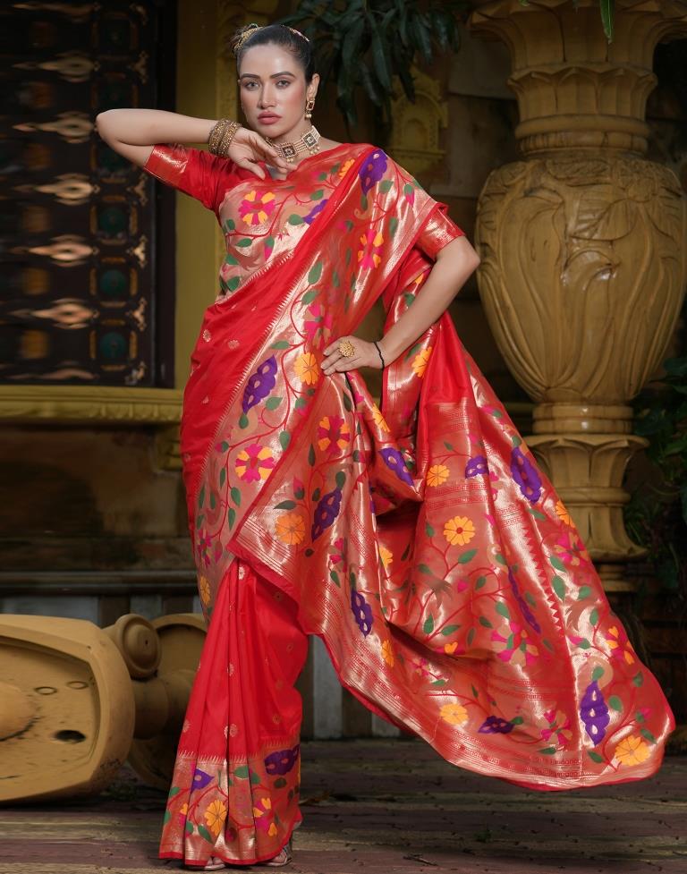 Red Weaving Silk Paithani Saree