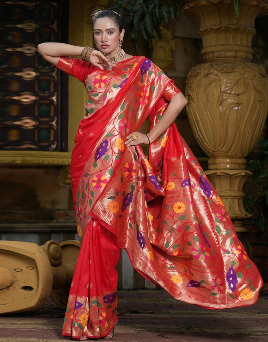 Red Weaving Silk Paithani Saree