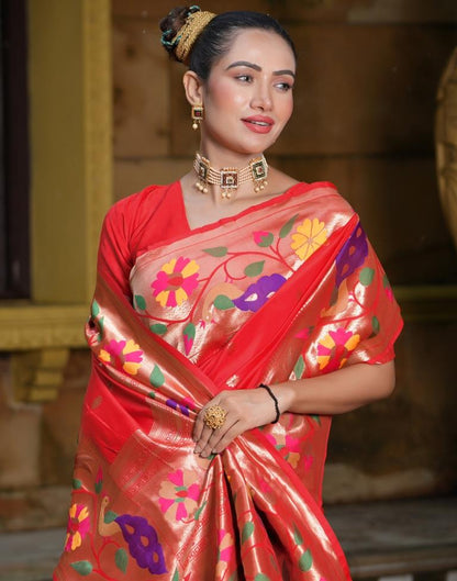 Red Weaving Silk Paithani Saree