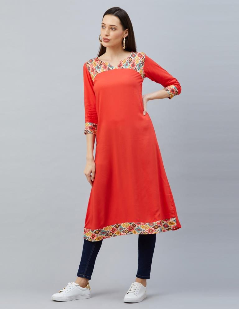 Charming Orange Coloured Digital Printed Rayon Kurti | Sudathi