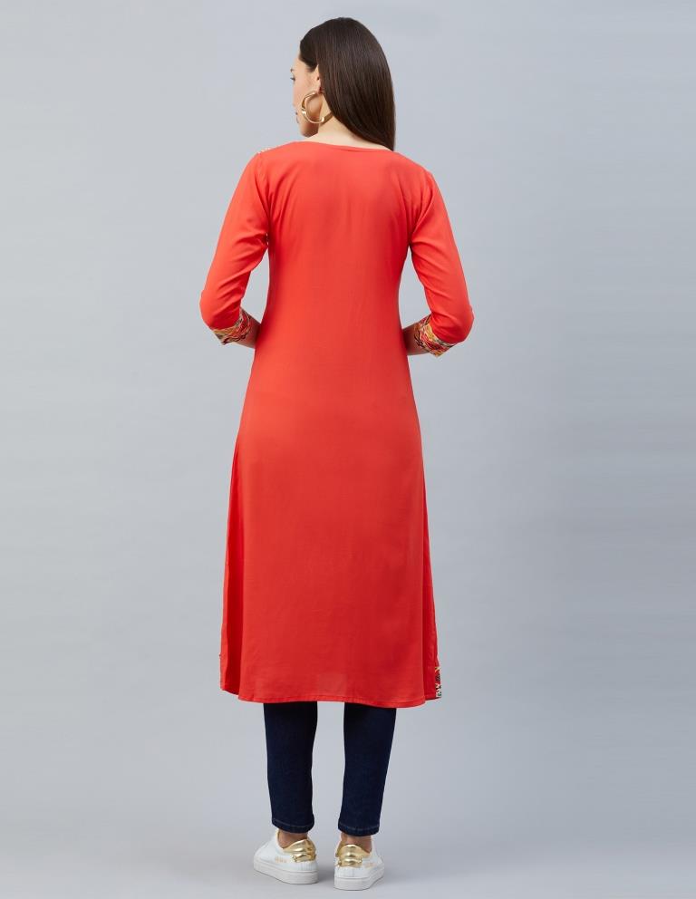 Charming Orange Coloured Digital Printed Rayon Kurti | Sudathi