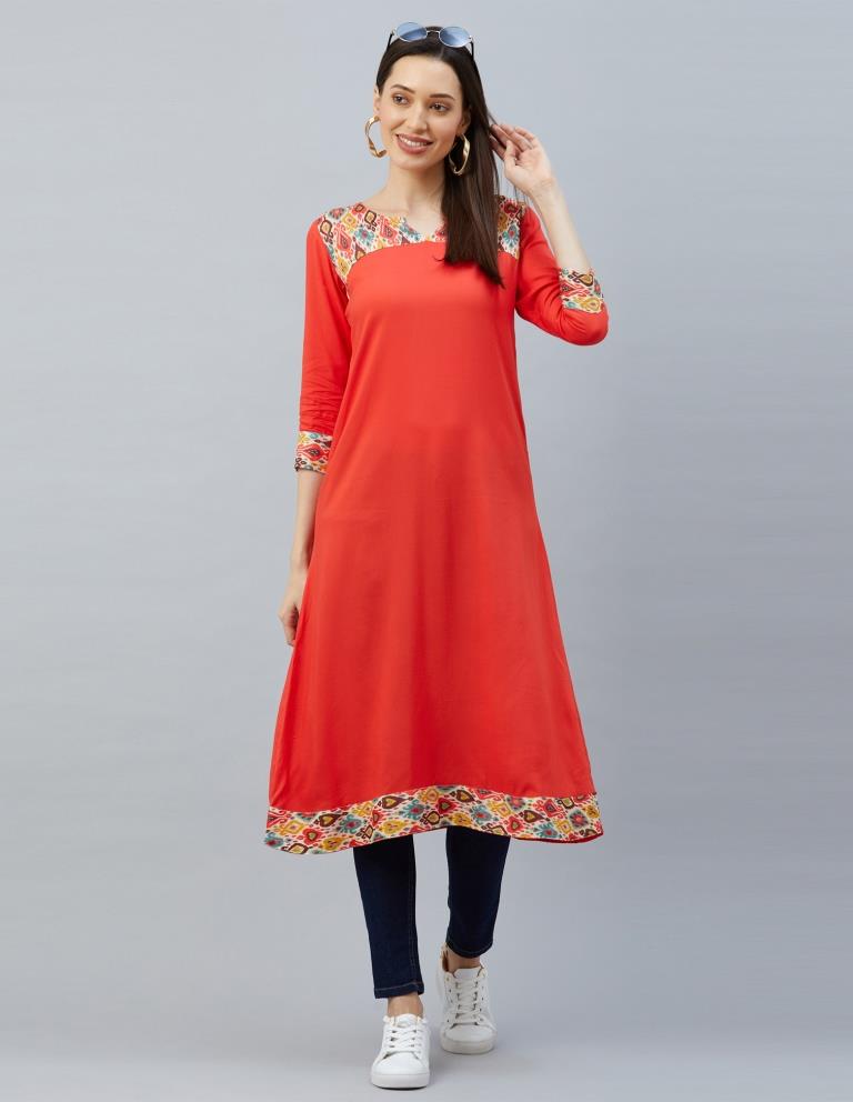 Charming Orange Coloured Digital Printed Rayon Kurti | Sudathi