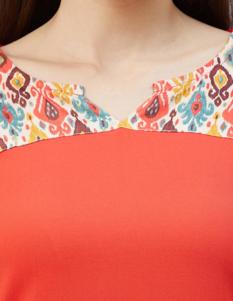 Charming Orange Coloured Digital Printed Rayon Kurti | Sudathi