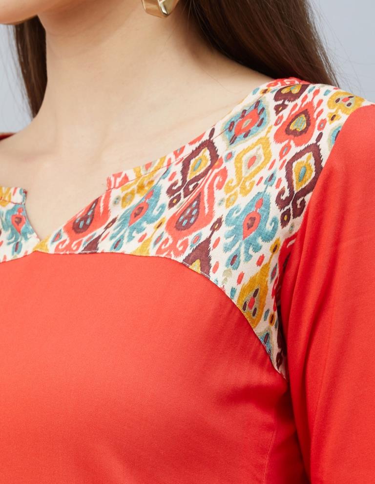 Charming Orange Coloured Digital Printed Rayon Kurti | Sudathi