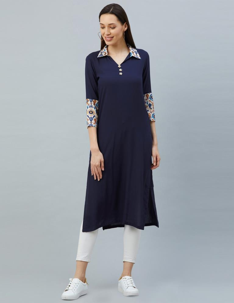 Navy Blue Printed Kurti | Sudathi