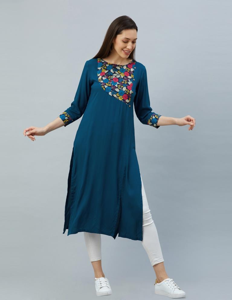 Prussian Blue Printed Kurti | Sudathi