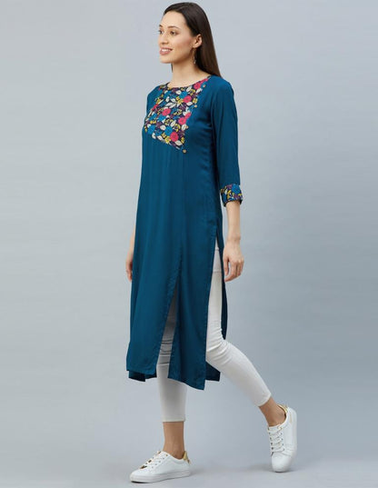 Prussian Blue Printed Kurti | Sudathi
