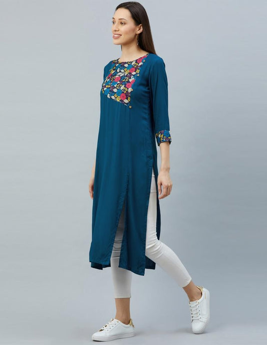 Prussian Blue Printed Kurti | Sudathi