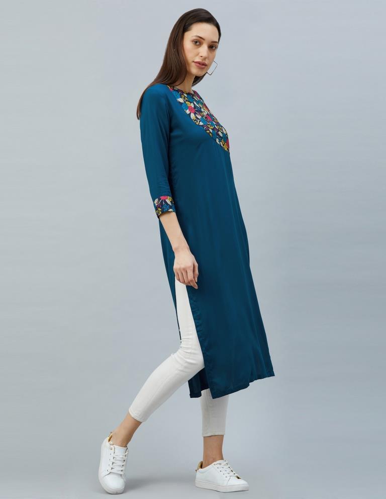 Prussian Blue Printed Kurti | Sudathi