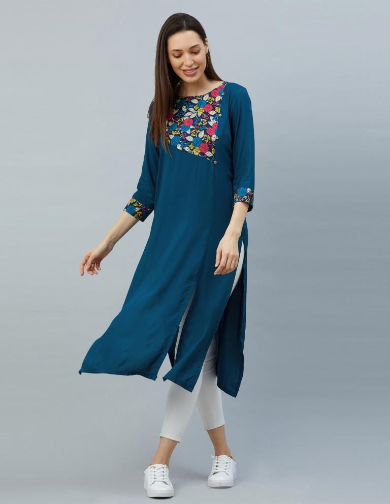 Prussian Blue Printed Kurti | Sudathi