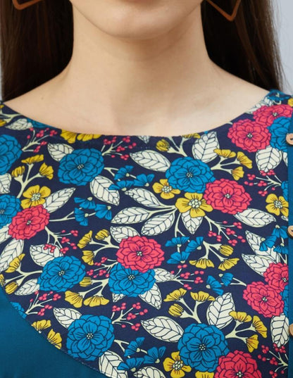Prussian Blue Printed Kurti | Sudathi
