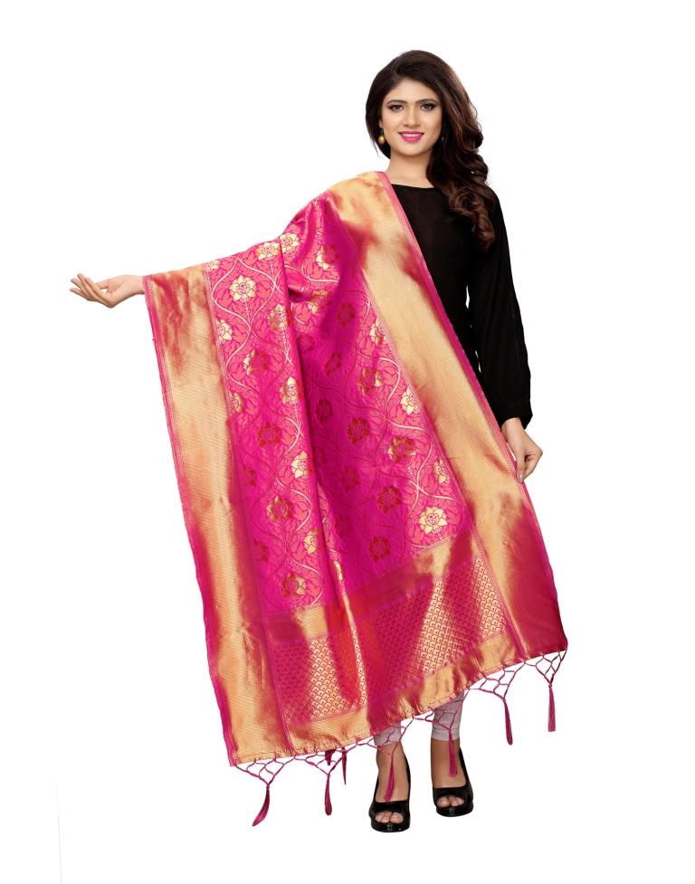 Enriching Pink Coloured Poly Silk Jacquard Banarasi Dupatta | Sudathi