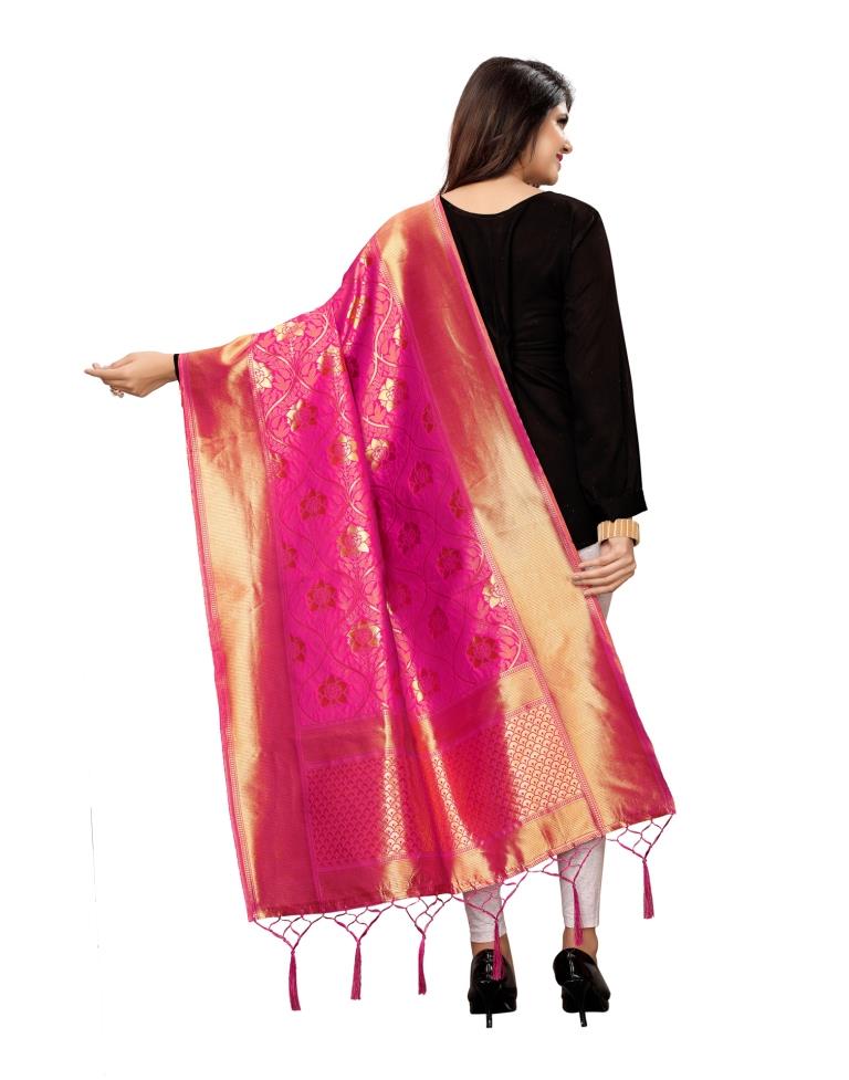 Enriching Pink Coloured Poly Silk Jacquard Banarasi Dupatta | Sudathi