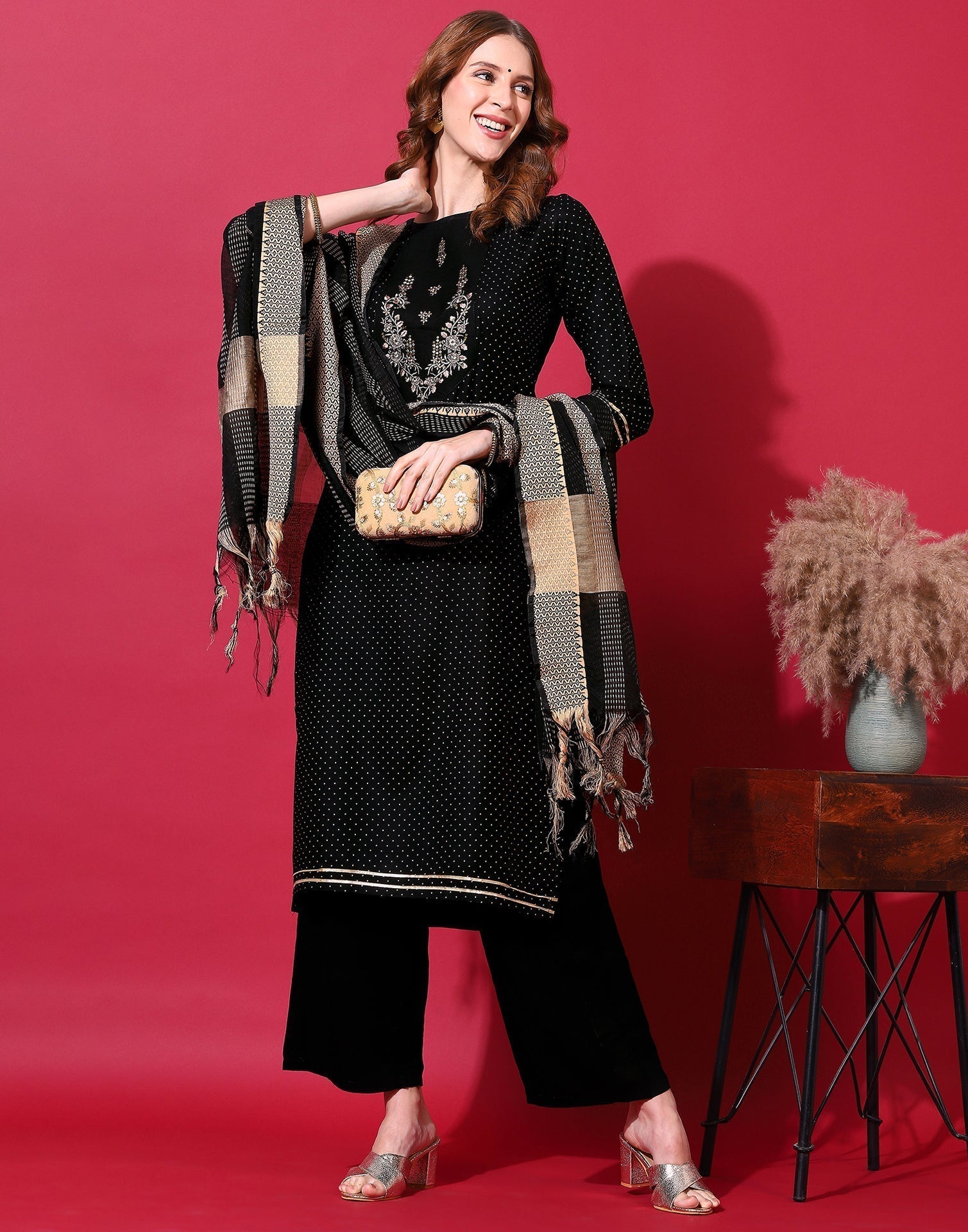 Black Kurti With Pant And Dupatta | Leemboodi