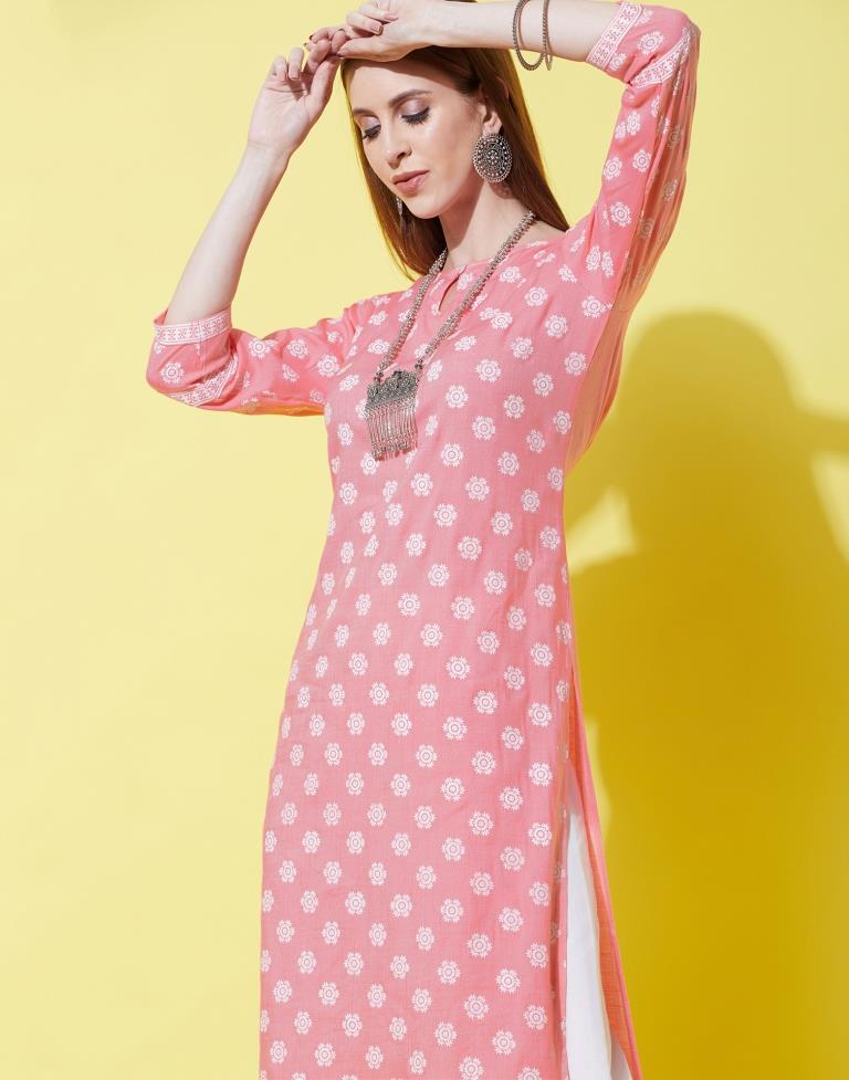 Peach Pink Kurti With Pant And Dupatta | Leemboodi