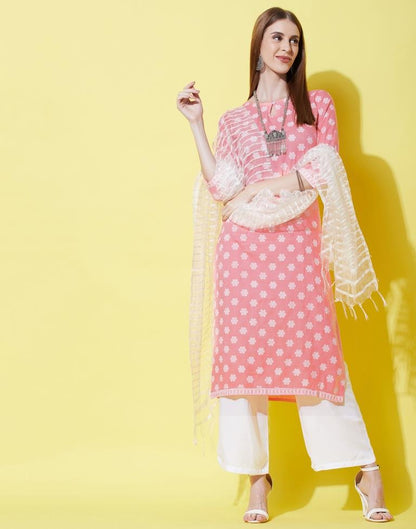 Peach Pink Kurti With Pant And Dupatta | Leemboodi