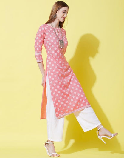 Peach Pink Kurti With Pant And Dupatta | Leemboodi