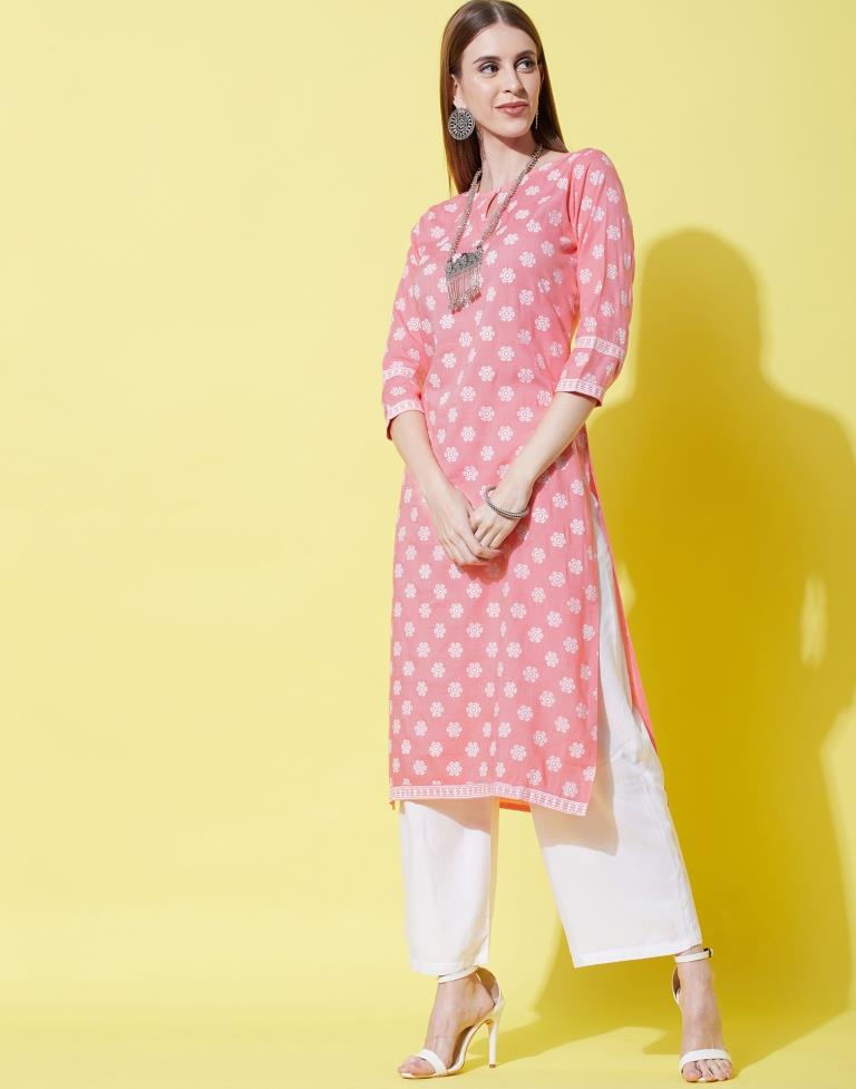 Peach Pink Kurti With Pant And Dupatta | Leemboodi