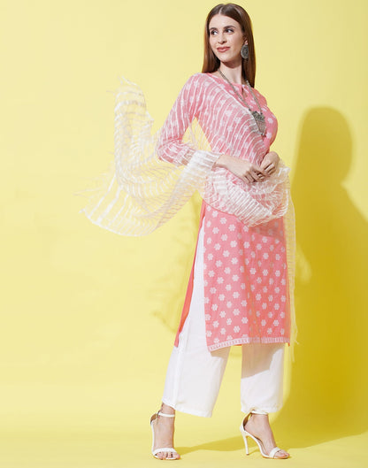 Peach Pink Kurti With Pant And Dupatta | Leemboodi