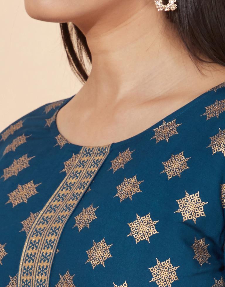 Teal Kurti With Palazzo And Dupatta | Leemboodi