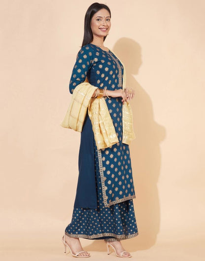 Teal Kurti With Palazzo And Dupatta | Leemboodi