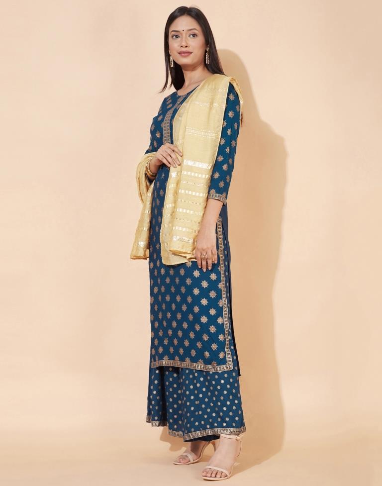 Teal Kurti With Palazzo And Dupatta | Leemboodi