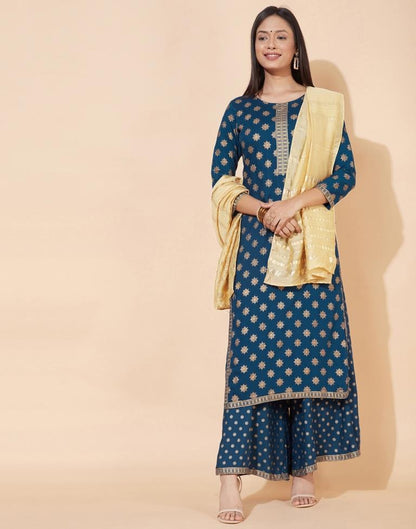 Teal Kurti With Palazzo And Dupatta | Leemboodi