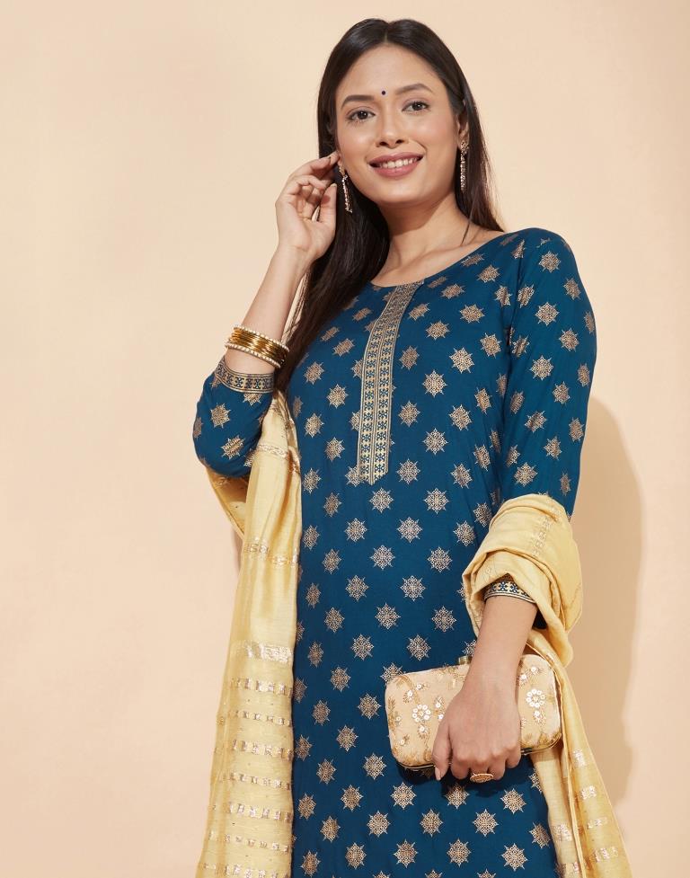 Teal Kurti With Palazzo And Dupatta | Leemboodi