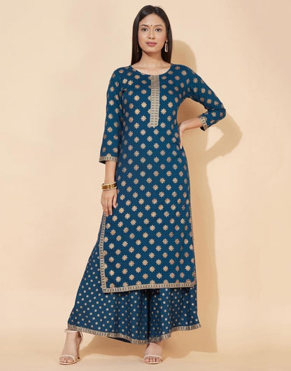 Teal Kurti With Palazzo And Dupatta | Leemboodi