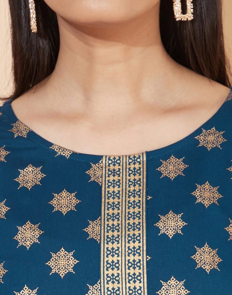 Teal Kurti With Palazzo And Dupatta | Leemboodi