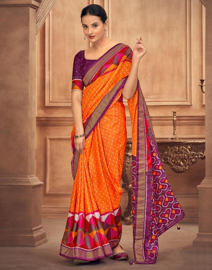 Orange Printed Silk Saree