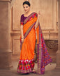 Orange Printed Silk Saree