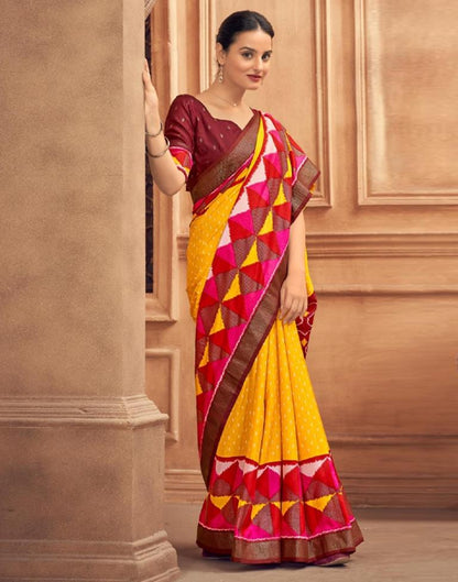 Yellow Printed Silk Saree