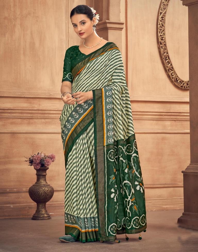 Dark Green Printed Silk Saree