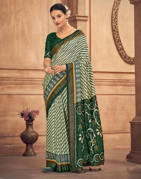 Dark Green Printed Silk Saree